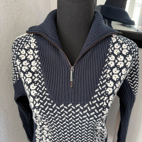 KARI TRAA Smekker Navy White Knit Long Sleeve Zip Turtleneck Sweater Small - Picture 9 of 14